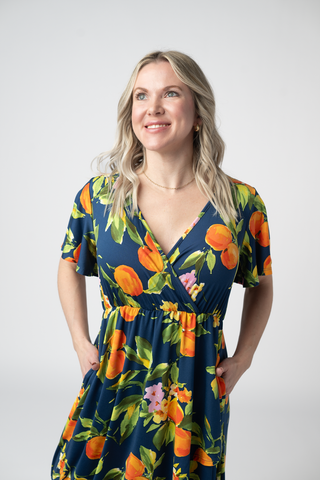 Navy Citrus High Low Dress