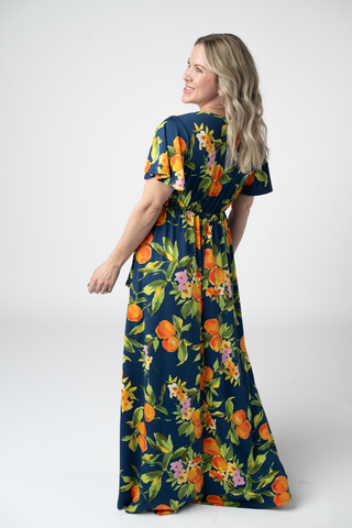 Navy Citrus High Low Dress