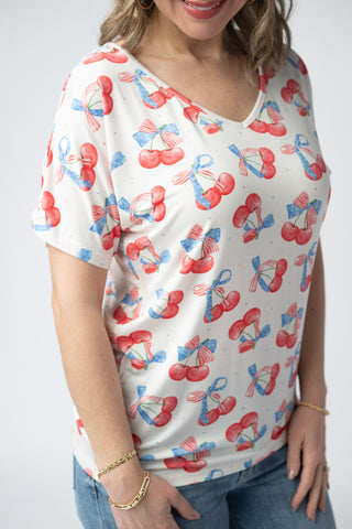 Patriotic Cherries V-Neck Top