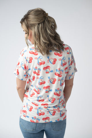 Patriotic Cherries V-Neck Top