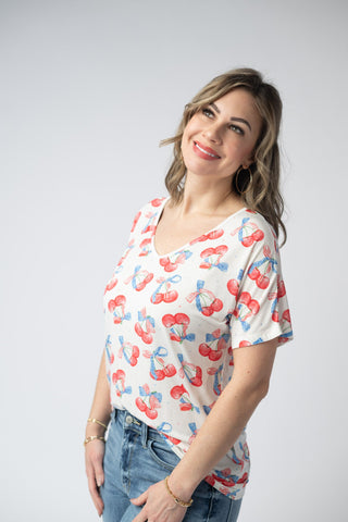 Patriotic Cherries V-Neck Top