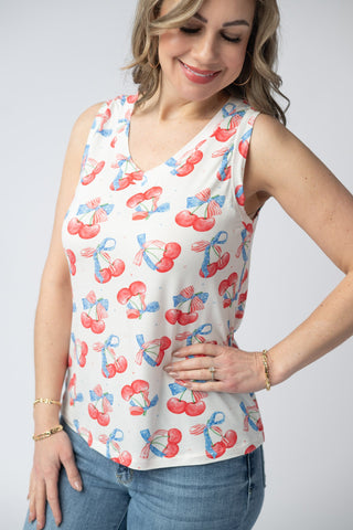 Patriotic Cherries Relaxed Fit V-Neck Tank