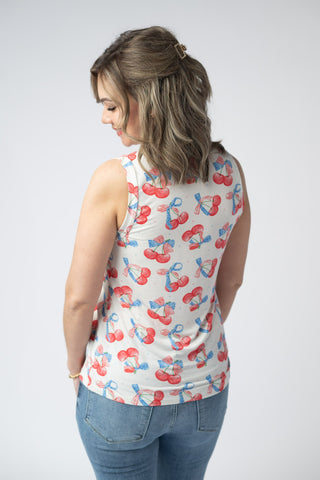 Patriotic Cherries Relaxed Fit V-Neck Tank