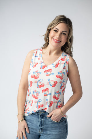 Patriotic Cherries Relaxed Fit V-Neck Tank