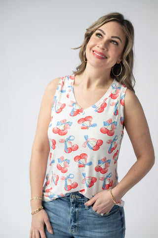 Patriotic Cherries Relaxed Fit V-Neck Tank