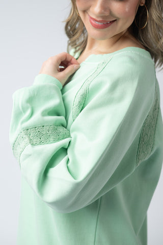 Mint Lace Accent Vintage Pullover