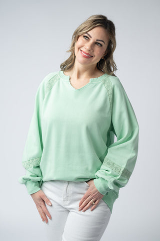 Mint Lace Accent Vintage Pullover