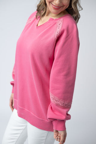 Deep Pink Lace Accent Vintage Pullover