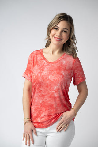 Red Tie Dye Relaxed Fit V-Neck Top