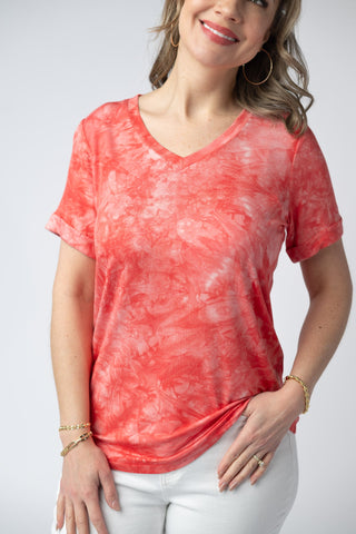 Red Tie Dye Relaxed Fit V-Neck Top
