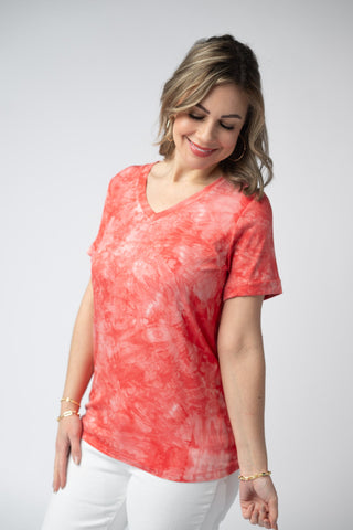 Red Tie Dye Relaxed Fit V-Neck Top