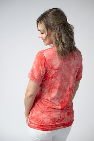 Red Tie Dye Relaxed Fit V-Neck Top