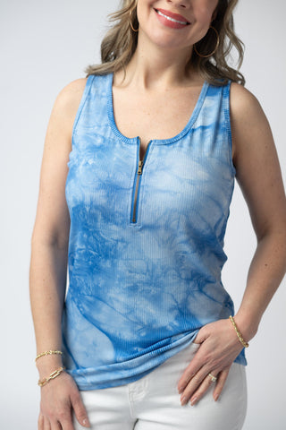Blue Tie Dye Zipper Tank