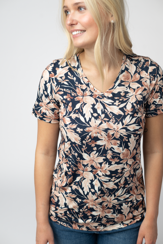 Navy Autumn Petals Relaxed Fit V-Neck