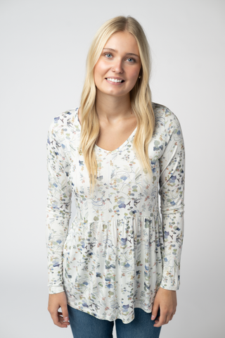 Olive Meadow V-Neck Long Sleeve Babydoll Top