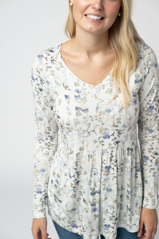 Olive Meadow V-Neck Long Sleeve Babydoll Top