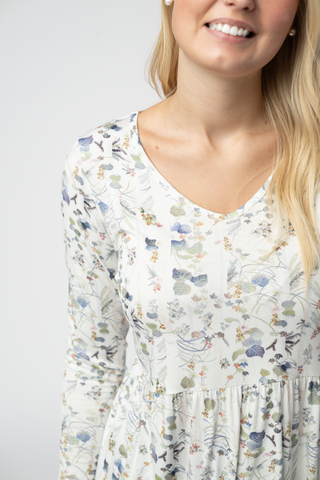 Olive Meadow V-Neck Long Sleeve Babydoll Top