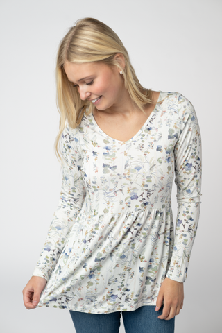 Olive Meadow V-Neck Long Sleeve Babydoll Top