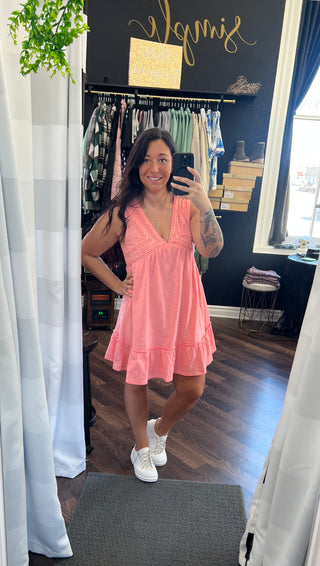 Coral Crochet Lace Detail Dress