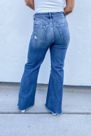 *PRE-ORDER* High Rise Distressed Wide Leg Jeans