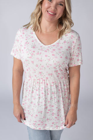 Pretty in Pink Floral V-Neck Babydoll Top