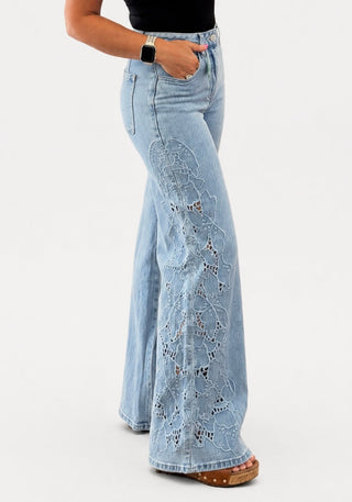 *PRE-ORDER* Lace & Floral Wide Leg Jeans