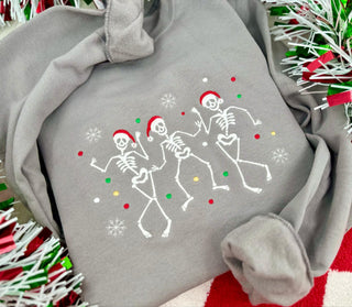 *Pre-Order* Dancing Christmas Skeletons Embroidered Sweatshirt