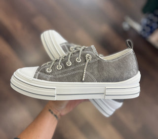 Grey Tooled Sparkle Lace Tennies