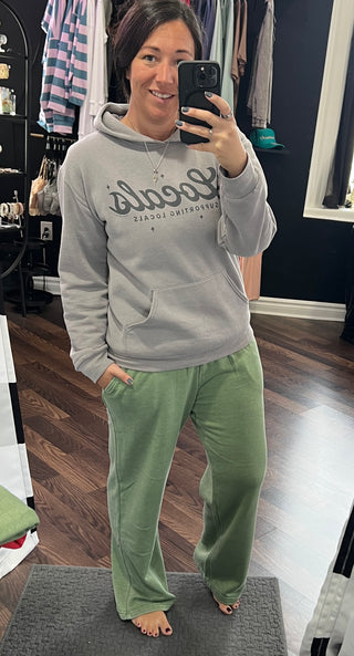 Olive Wide Leg Vintage Wash Bottoms