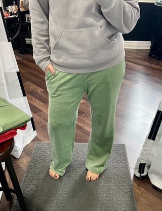 Olive Wide Leg Vintage Wash Bottoms