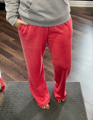 Red Wide Leg Vintage Wash Bottoms