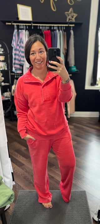 Red Vintage Wash 1/4 Snap Pullover