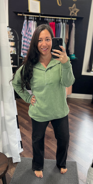 Olive Vintage Wash Snap Pullover