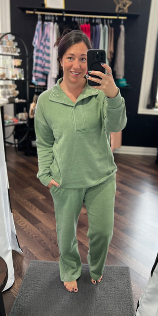 Olive Wide Leg Vintage Wash Bottoms