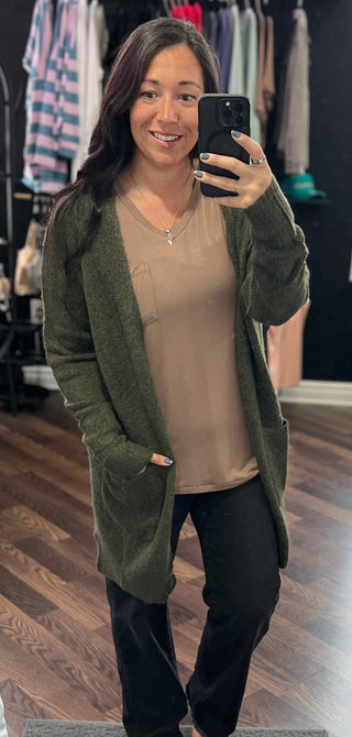 Dark Olive Cozy Cardigan