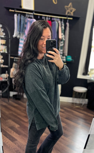 Black Vintage Wash Corded Pullover