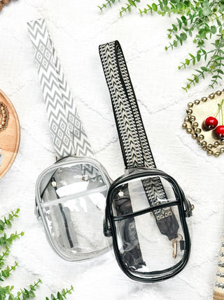 Clear Crossbody w/ Grey Chevron Strap