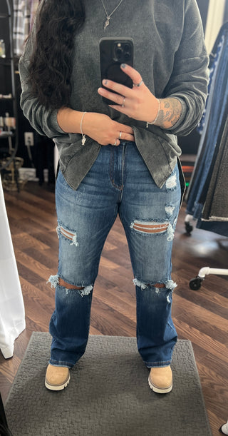 Medium Wash Straight Distressed Jeans