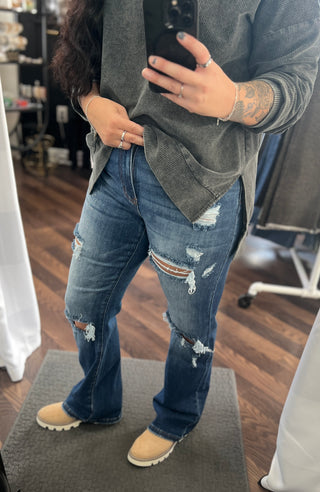 Medium Wash Straight Distressed Jeans