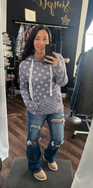 Slate Purple Floral Pullover Hoodie