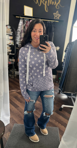 Slate Purple Floral Pullover Hoodie