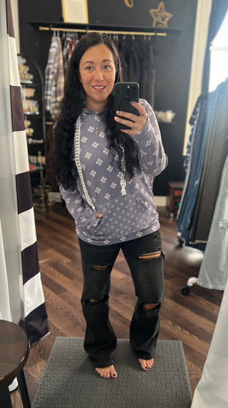 Slate Purple Floral Pullover Hoodie