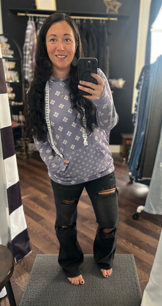 Slate Purple Floral Pullover Hoodie