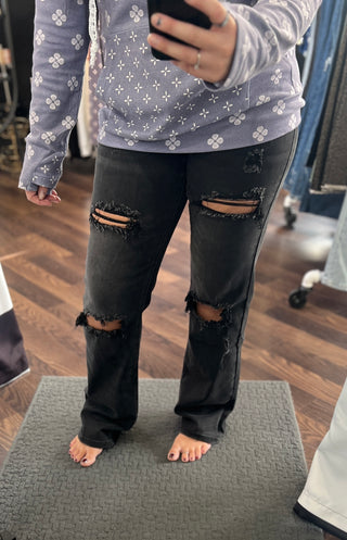 Black Straight Distressed Jeans
