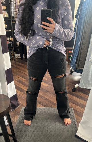 Black Straight Distressed Jeans
