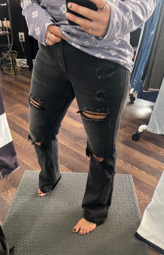 Black Straight Distressed Jeans