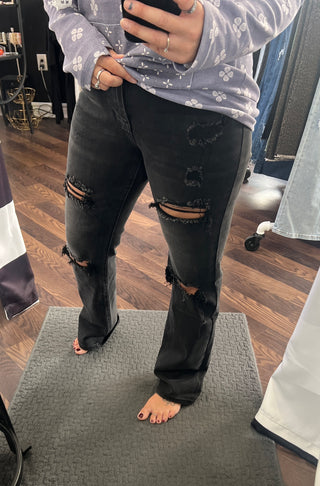Black Straight Distressed Jeans