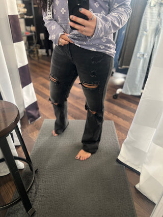 Black Straight Distressed Jeans