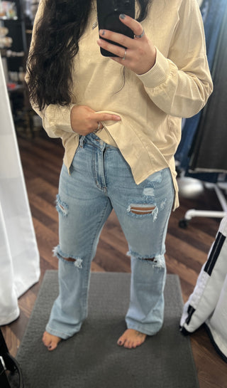 Light Wash Straight Distressed Jeans