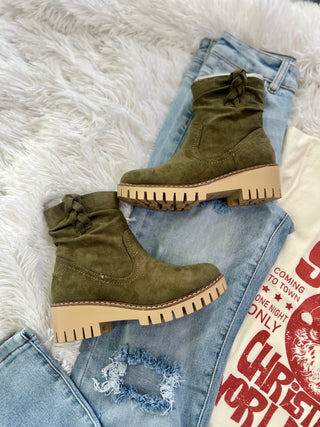 Khaki Braided Ankle Boots